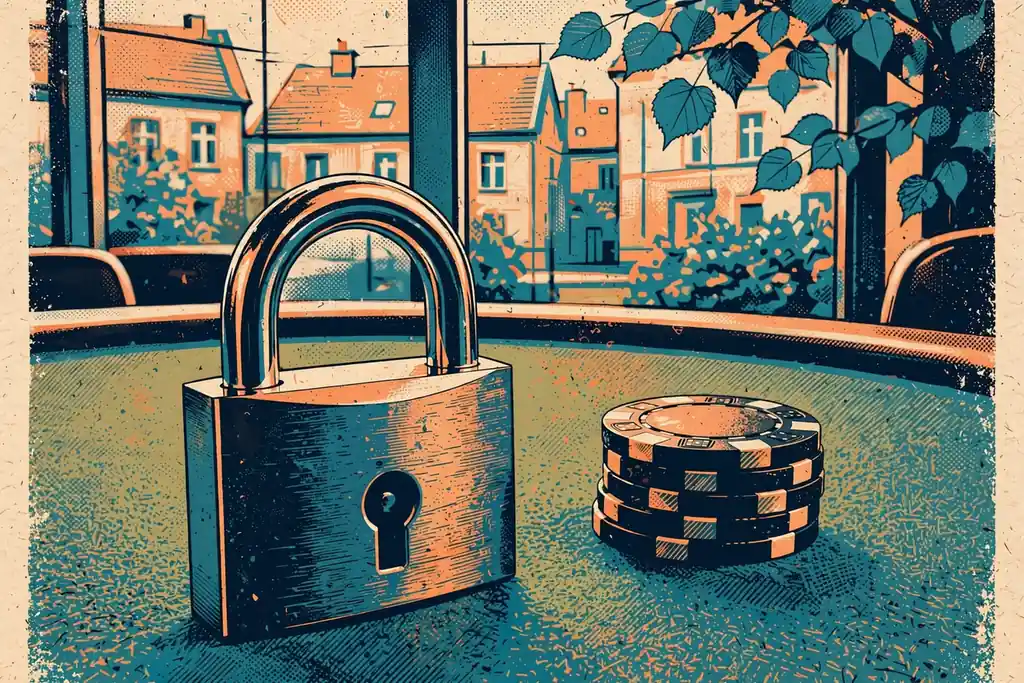 Stalowy kłódka na zielonym filcowym stole kasyna