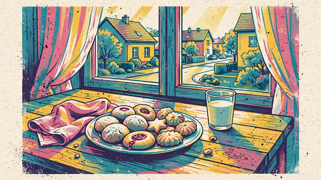 Talerz świeżych polskich ciastek na drewnianym stole w kuchni